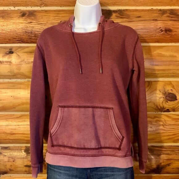 American Eagle Outfitters Tops - American Eagle Maroon Vintage Wash Fitted Hoodie Sweatshirt Small